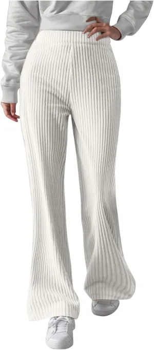Women's Corduroy Pants Fashion Solid Color Wide Leg Sweatpants Loose Casual Comfy Straight Leg Flared Trousers