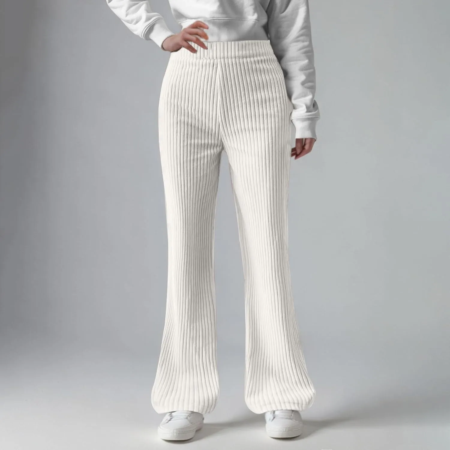 Women's Corduroy Pants Fashion Solid Color Wide Leg Sweatpants Loose Casual Comfy Straight Leg Flared Trousers