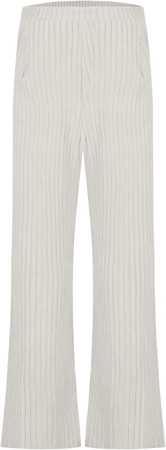 Women's Corduroy Pants Fashion Solid Color Wide Leg Sweatpants Loose Casual Comfy Straight Leg Flared Trousers
