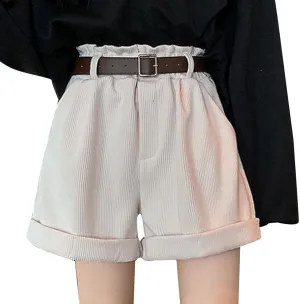 Women's Corduroy Shorts Summer High Waist Pleated Loose Casual Super Soft Pocket Corduroy Wide Leg Shorts
