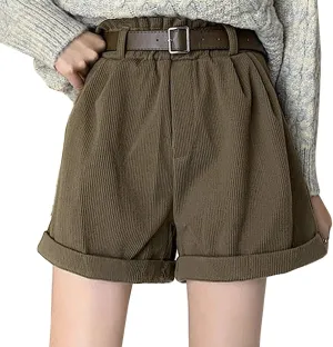 Women's Corduroy Shorts Summer High Waist Pleated Loose Casual Super Soft Pocket Corduroy Wide Leg Shorts