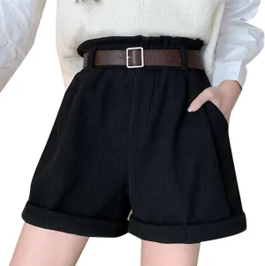 Women's Corduroy Shorts Summer High Waist Pleated Loose Casual Super Soft Pocket Corduroy Wide Leg Shorts