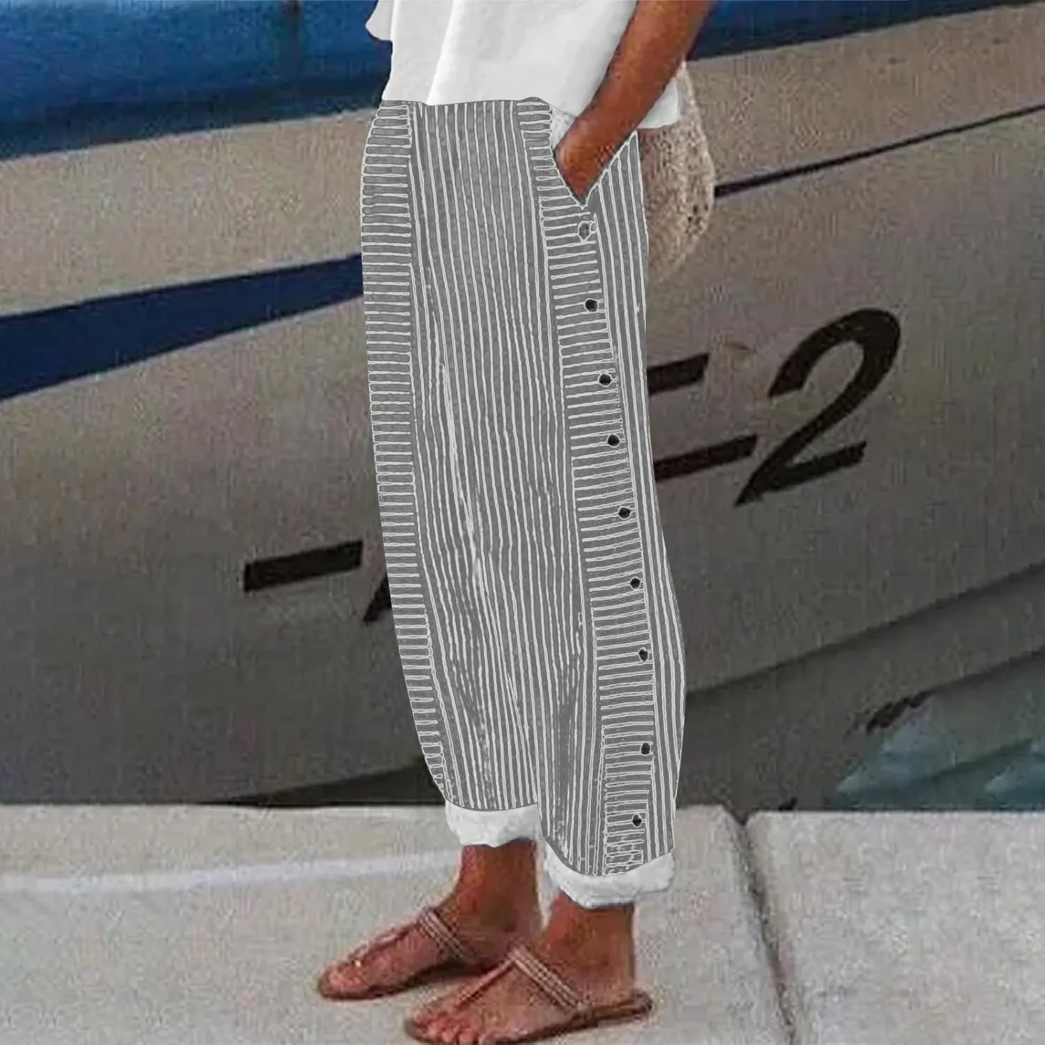 Womens Cotton Linen Palazzo Pants Loose Cotton and Linen Casual Pants Wide Leg Long Lounge Pant Trousers Straight