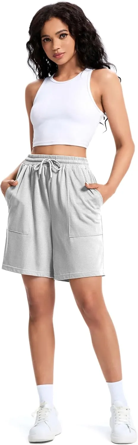 Womens Cotton Sweat Shorts Casual Summer Short Loose Drawstring Lounge Running Athletic Shorts with Pockets