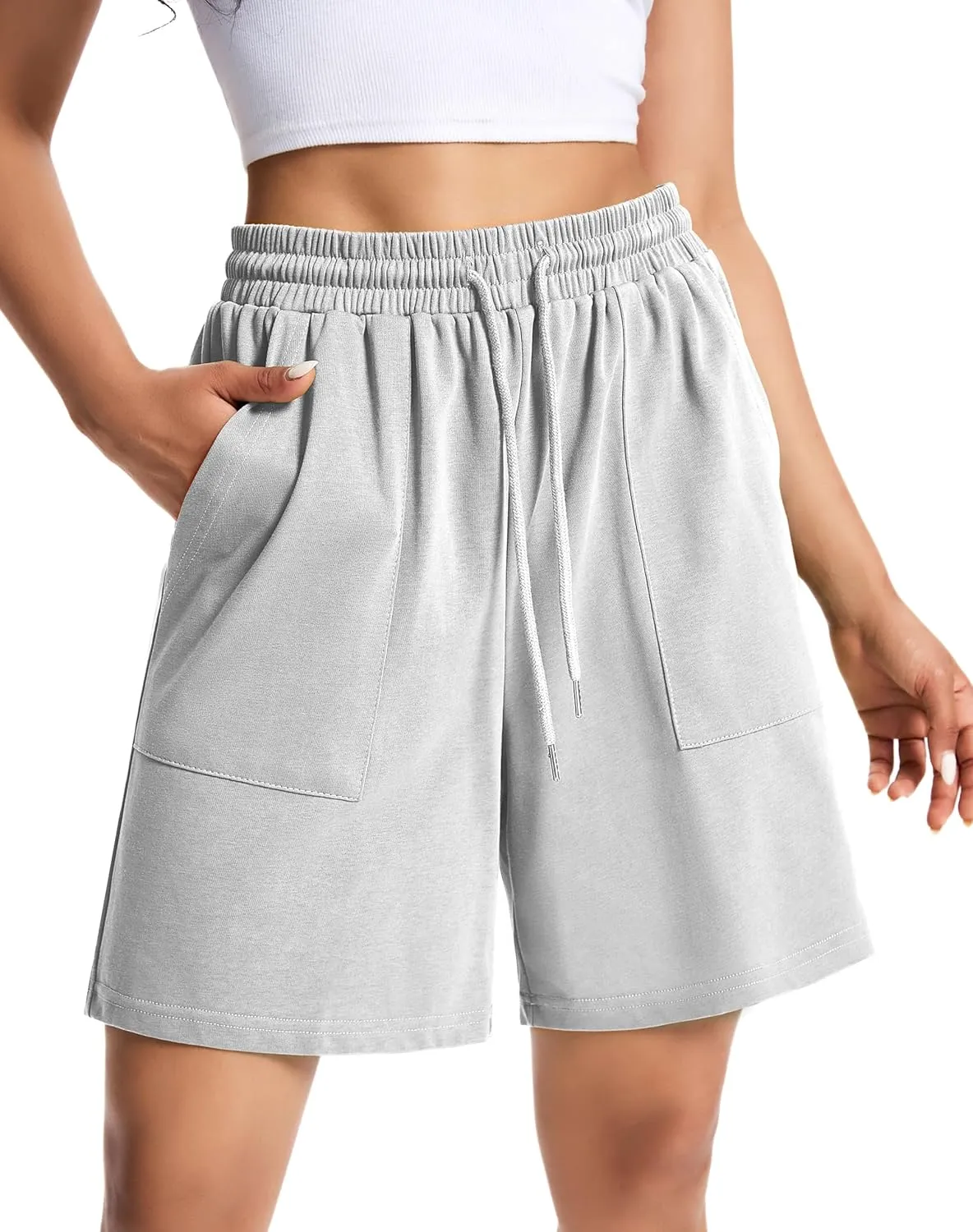 Womens Cotton Sweat Shorts Casual Summer Short Loose Drawstring Lounge Running Athletic Shorts with Pockets