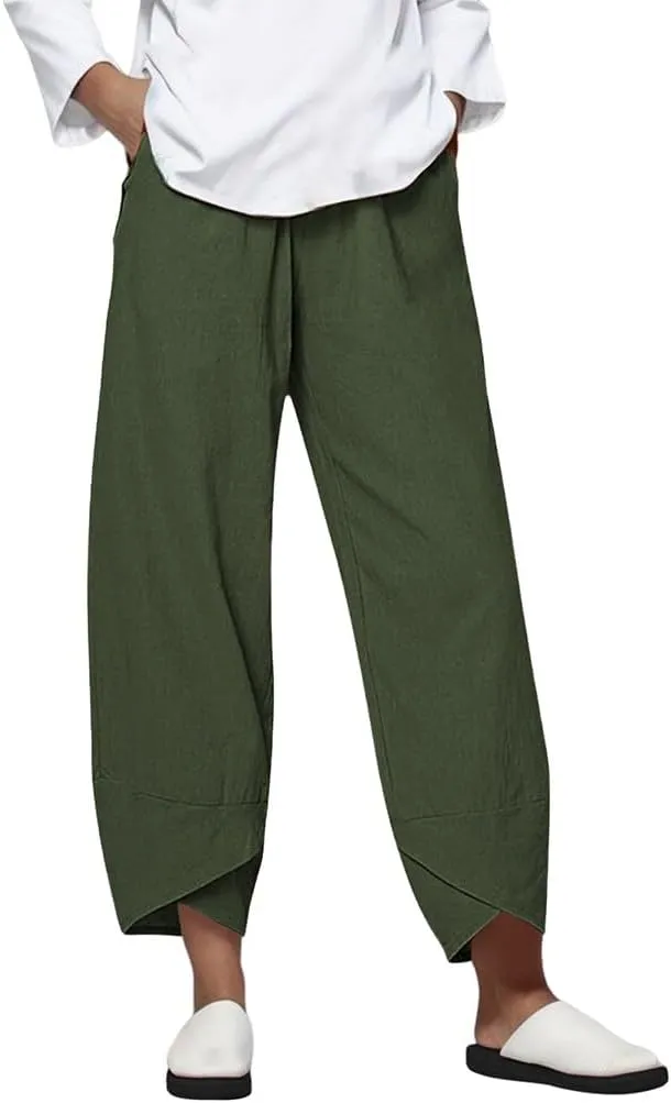 Women's Cotton Sweatpants Pants High Casual Waist Long Solid Cotton Pants Summer Wide Leg High Waisted Cropped