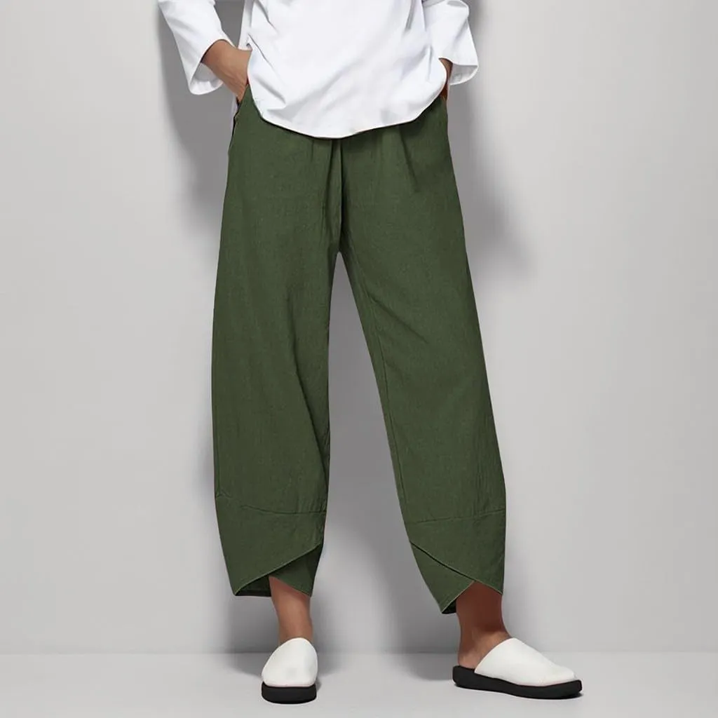 Women's Cotton Sweatpants Pants High Casual Waist Long Solid Cotton Pants Summer Wide Leg High Waisted Cropped