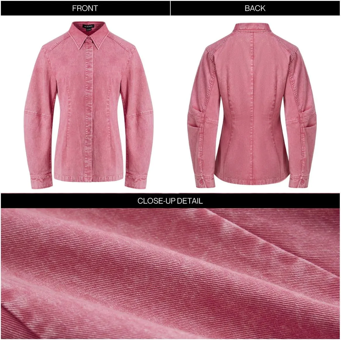 Women's Denim Button Down Denim Jackets Button Up Tunics Long Sleeve Shirt Solid High Low Blouse Tops