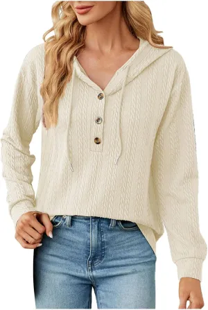 Womens Fall Fashion Hoodies 2023 Casual Elegant Button Down Hooded Sweatshirt Long Sleeve Pullover Sweater Tops