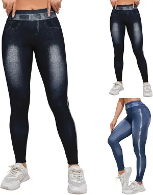 Women's Faux Denim Pull On Jeggings Stretch Casual Jeans Look Dressy Sexy Butt-Lifting New Summer Bottoms Pants