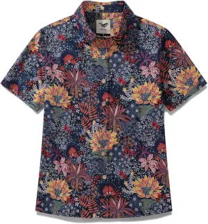 Womens Hawaiian Shirts Tropical Print Short Sleeve Button Down Shirt Casual Hawaii Beach Top Blouse