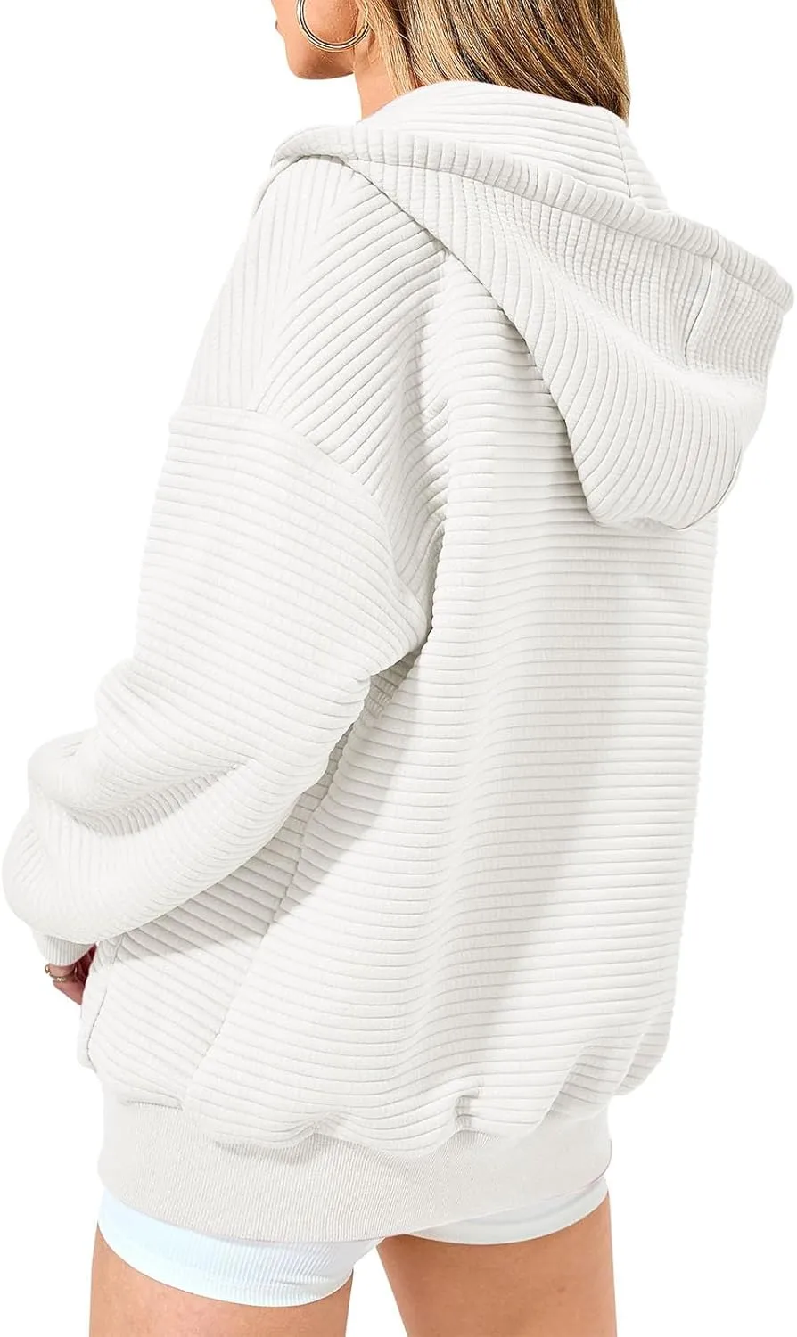 Womens Hoodies Zip Up Ribbed Knitted Fleece Sweatshirt Long Sleeve Oversized Sweaters with Pockets Fall Outfits 2024
