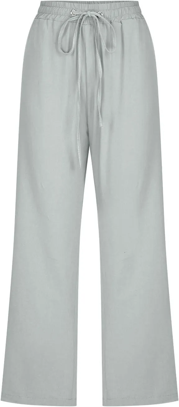 Women's Joggers Casual Straight Leg Capri Soft Pants Elastic Waist Lightweight Beach Capri Trouser with Pockets