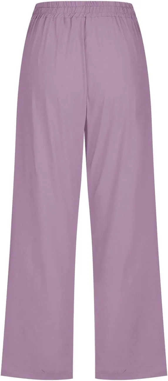 Women's Joggers Casual Straight Leg Capri Soft Pants Elastic Waist Lightweight Beach Capri Trouser with Pockets