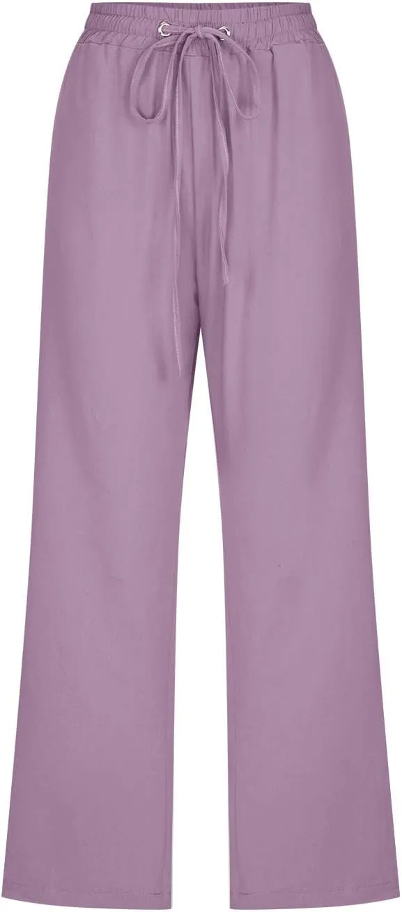 Women's Joggers Casual Straight Leg Capri Soft Pants Elastic Waist Lightweight Beach Capri Trouser with Pockets