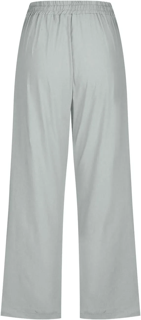 Women's Joggers Casual Straight Leg Capri Soft Pants Elastic Waist Lightweight Beach Capri Trouser with Pockets
