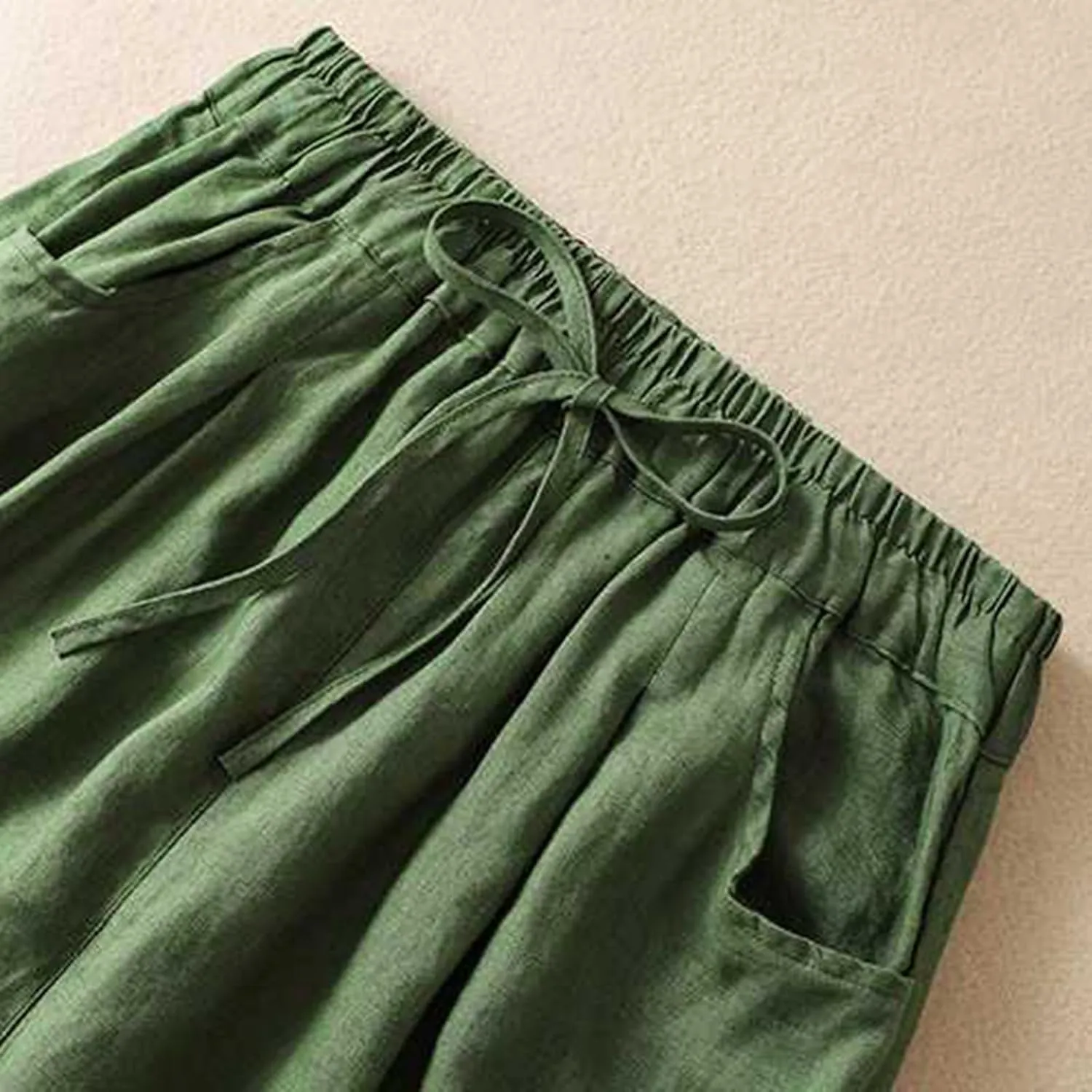 Womens Linen Lounge Trousers Solid Color Loose Straight Leg Pants Plus Size Elastic Waist Casual Trousers Daily Pants