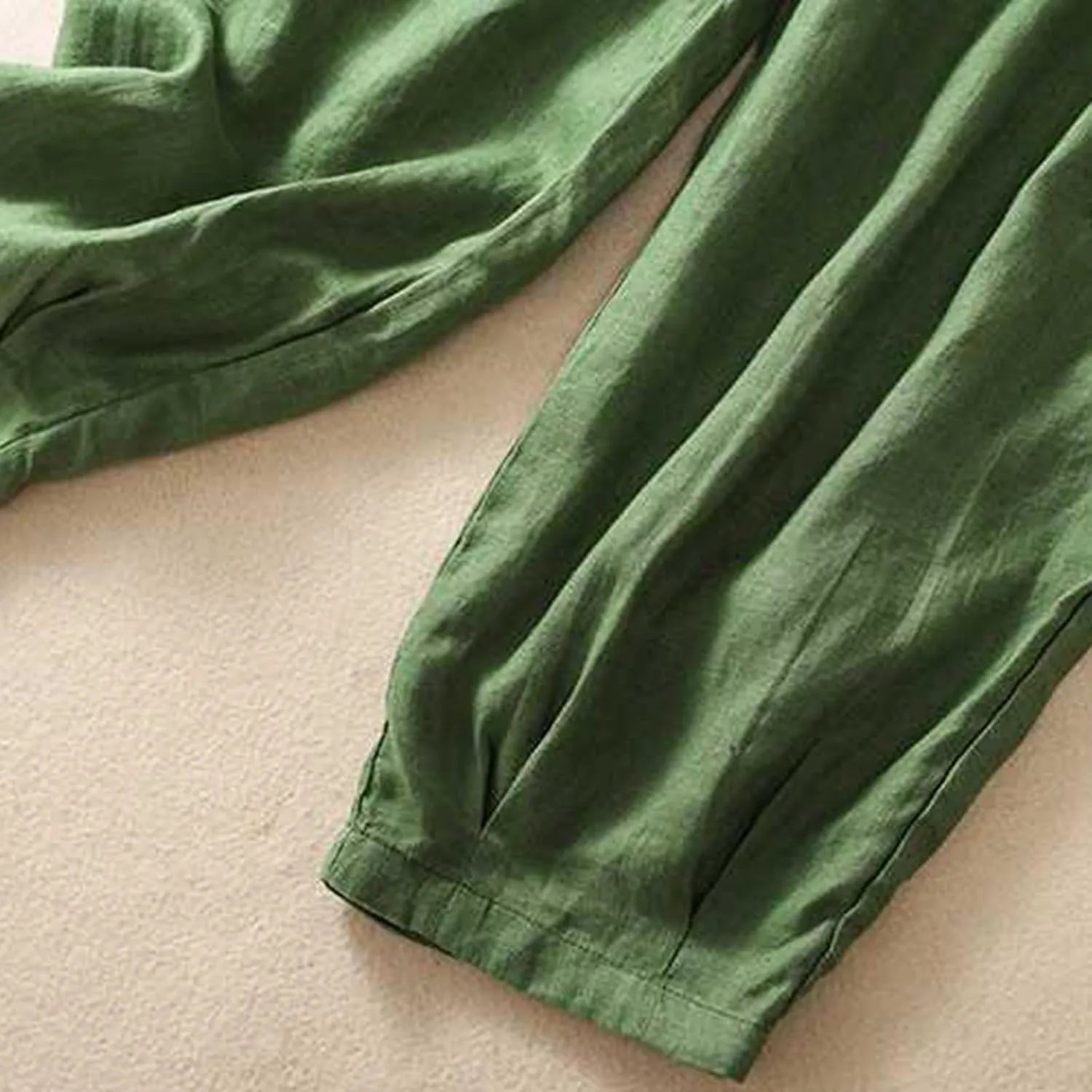 Womens Linen Lounge Trousers Solid Color Loose Straight Leg Pants Plus Size Elastic Waist Casual Trousers Daily Pants