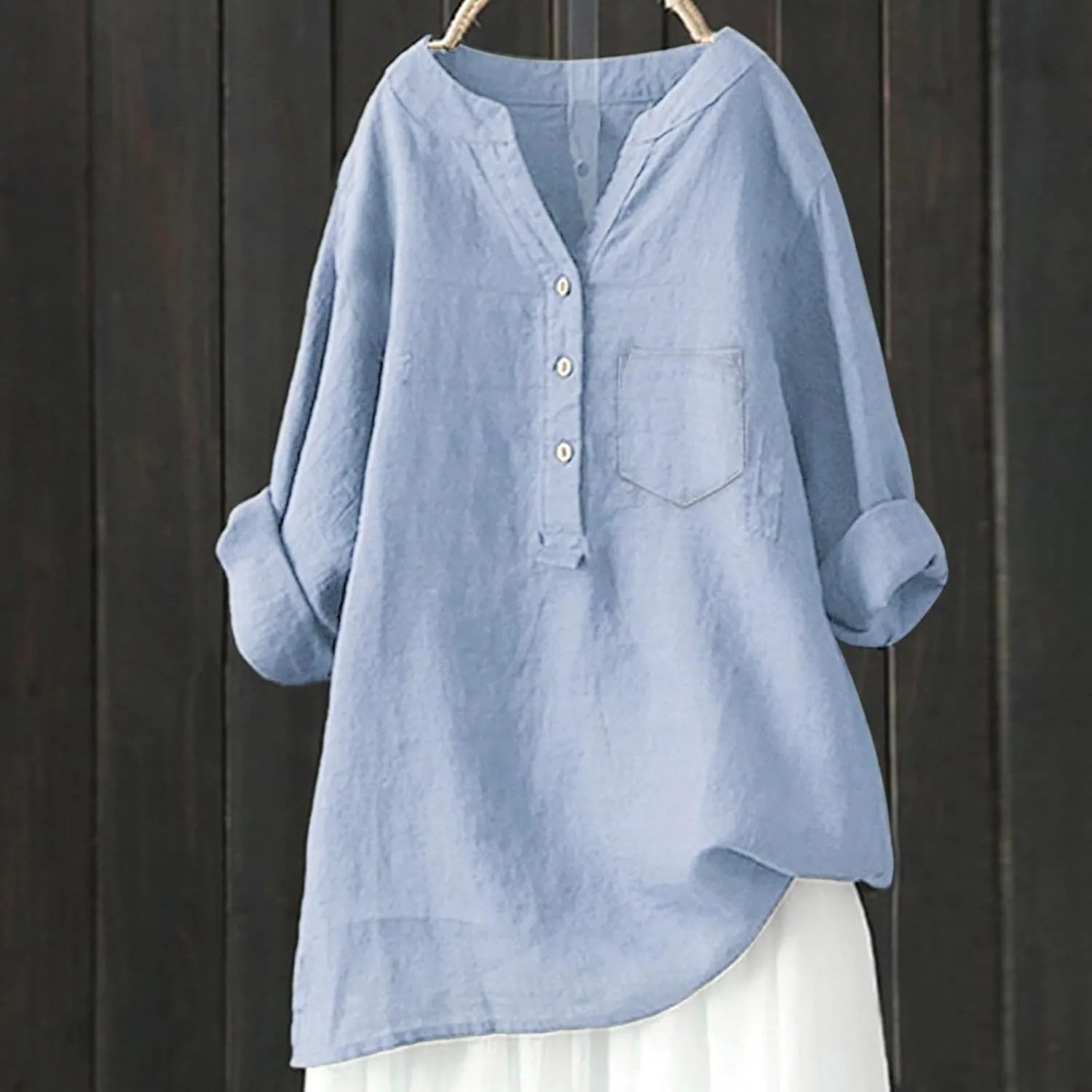 Women's Linen Shirts Summer Cotton Linen Solid Short Sleeve T Shirts Casual Loose Fit Trendy V Neck Blouses