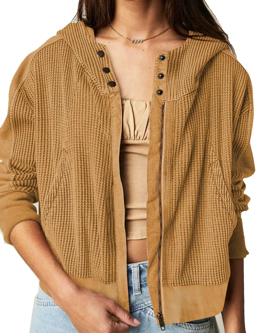 Womens Military Anorak Jackets Safari Utility Zip Up Hoodies Waffle Bomber Shackets