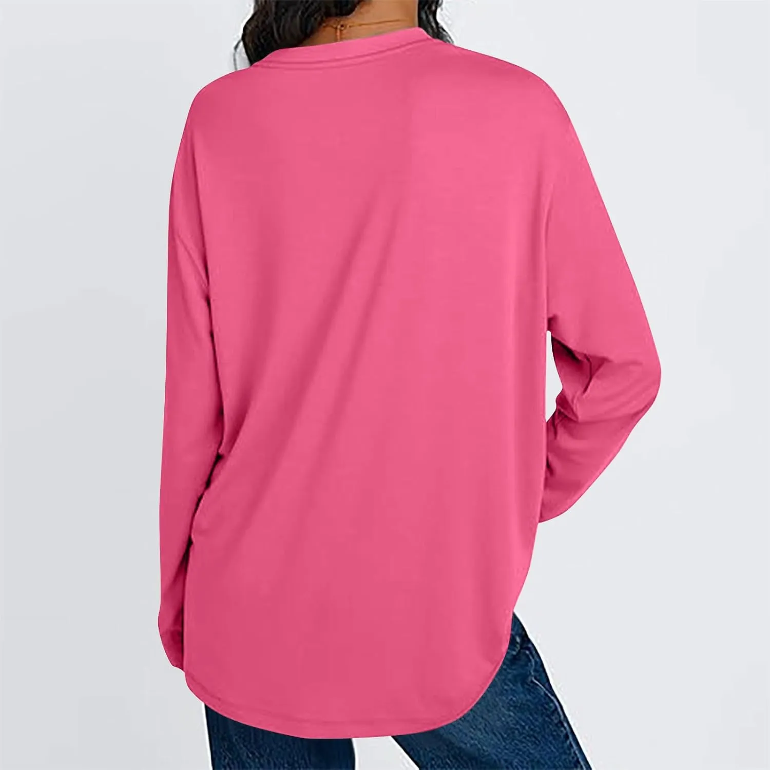 Womens Oversized Tops Long Sleeve Lightweight Shirts 2025 Spring Fashion Trendy Tops Crewneck Casual Solid Basic Tee
