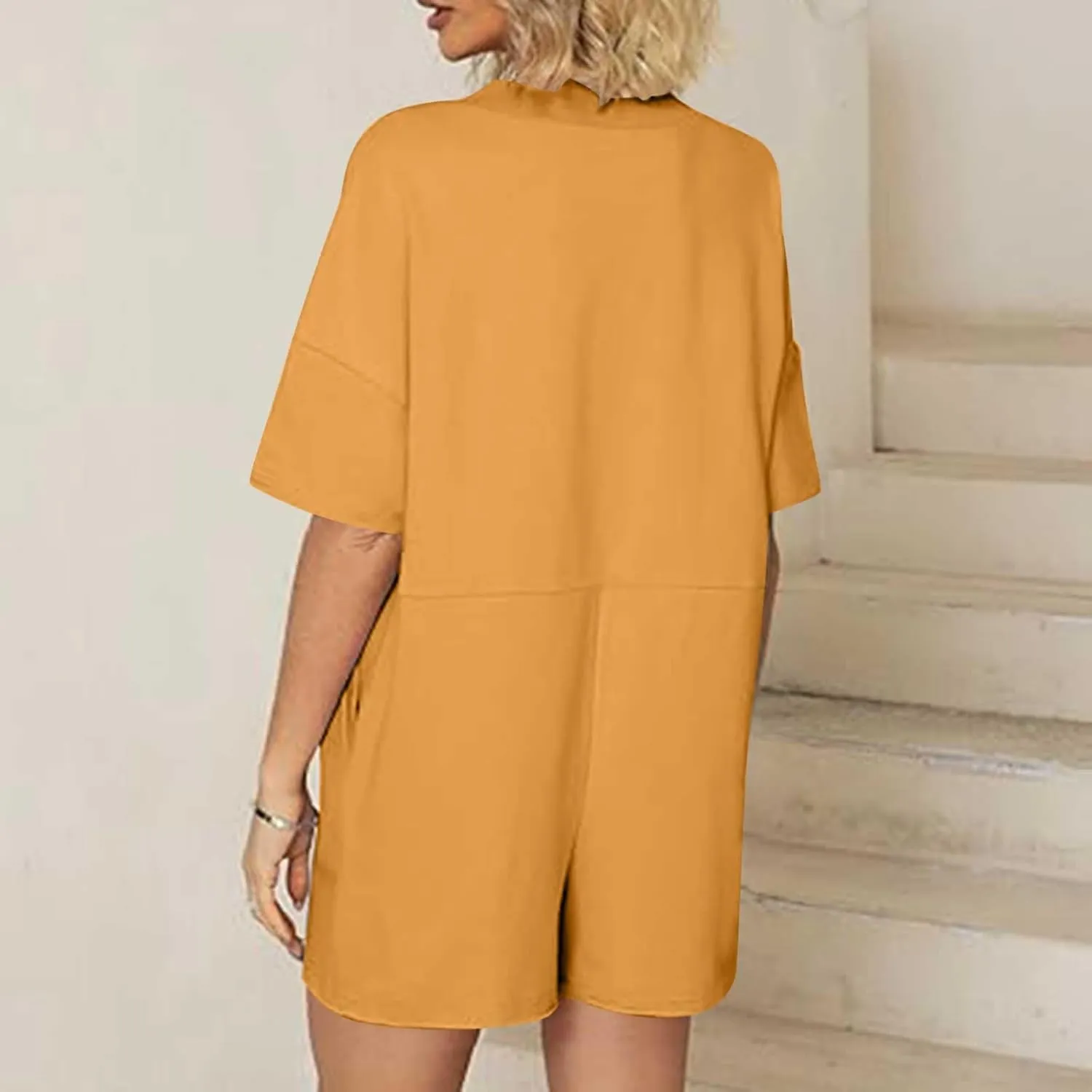 Womens Summer 2025 Plus Size Romper Jumpsuits with Pockets Short Sleeve V Neck Trendy Casual Overall Shorts