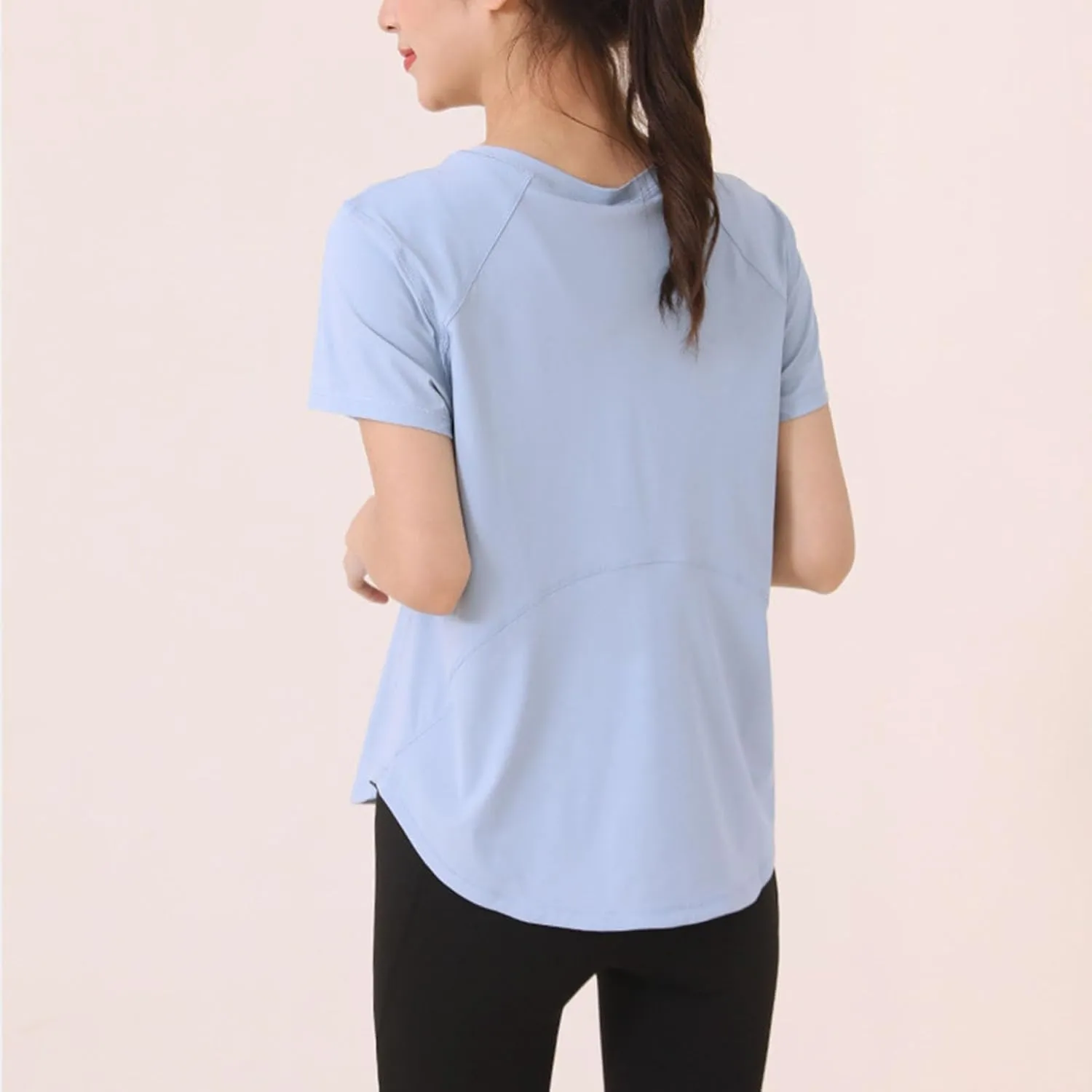 Women's T Shirts Round Neck Short Sleeve Breathable Tee Sun Protection Quick Dry Yoga Gym Workout Athletic Tops