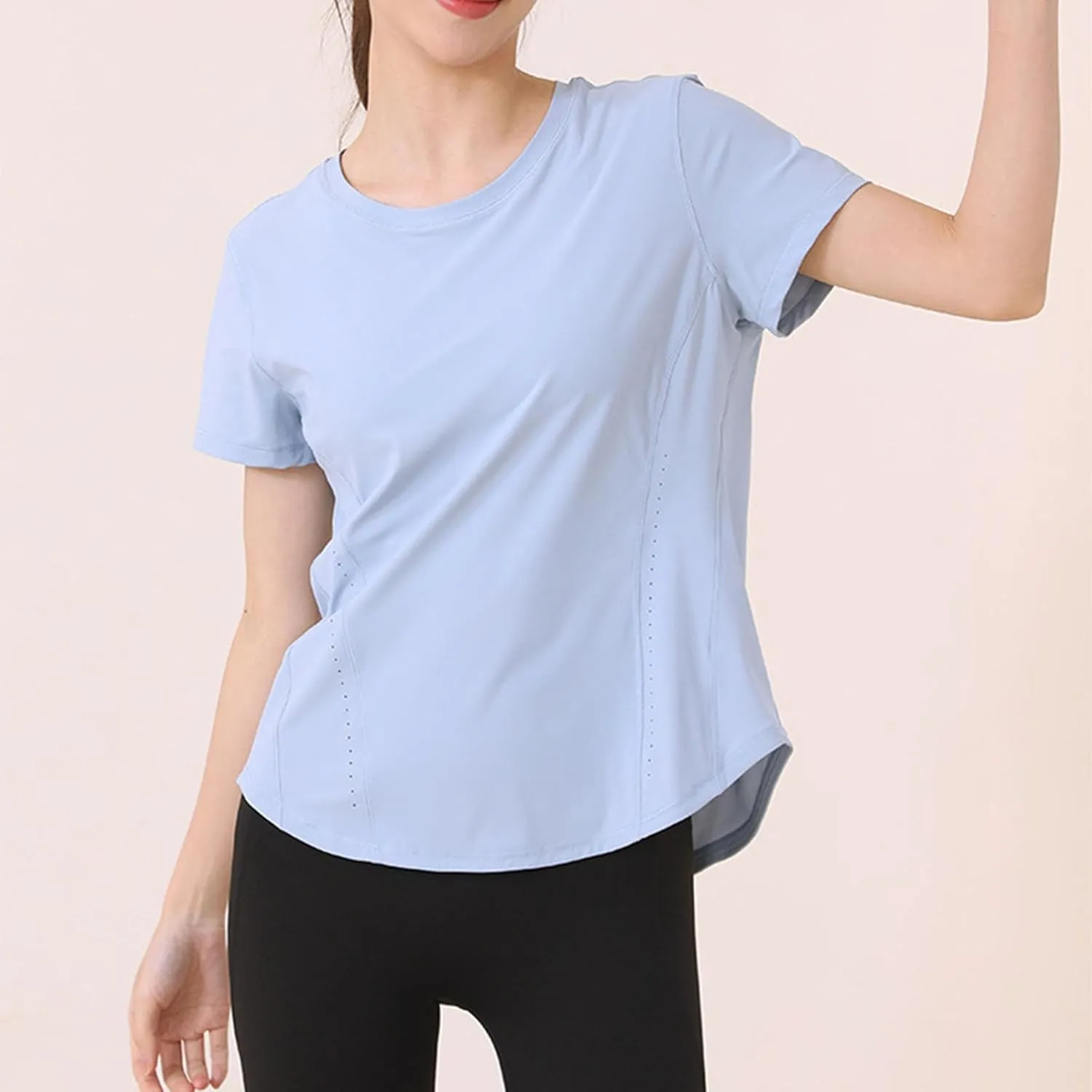 Women's T Shirts Round Neck Short Sleeve Breathable Tee Sun Protection Quick Dry Yoga Gym Workout Athletic Tops