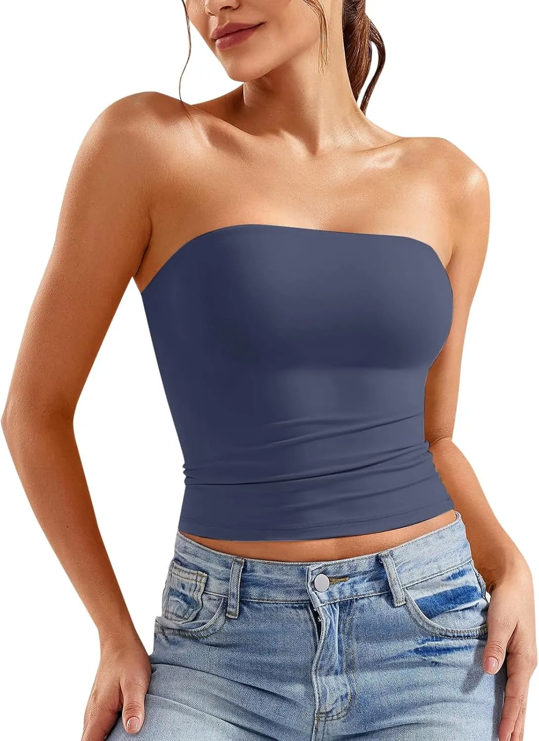 Womens Tube Top Strapless Crop Top Sexy Sleeveless Backless Bandeau Y2K Going Out 2025 Summer Outfits