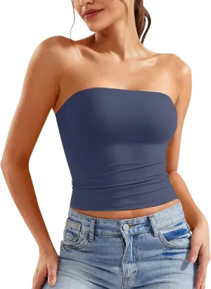 Womens Tube Top Strapless Crop Top Sexy Sleeveless Backless Bandeau Y2K Going Out 2025 Summer Outfits