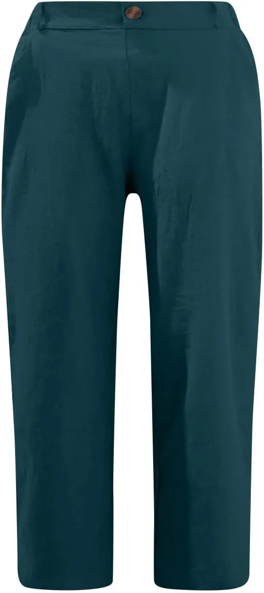Womens Wide Leg Capri Pants Solid Color Straight Leg Lounge Trousers Botton Elastic Loose Pants Pockets Slim Fit Pants