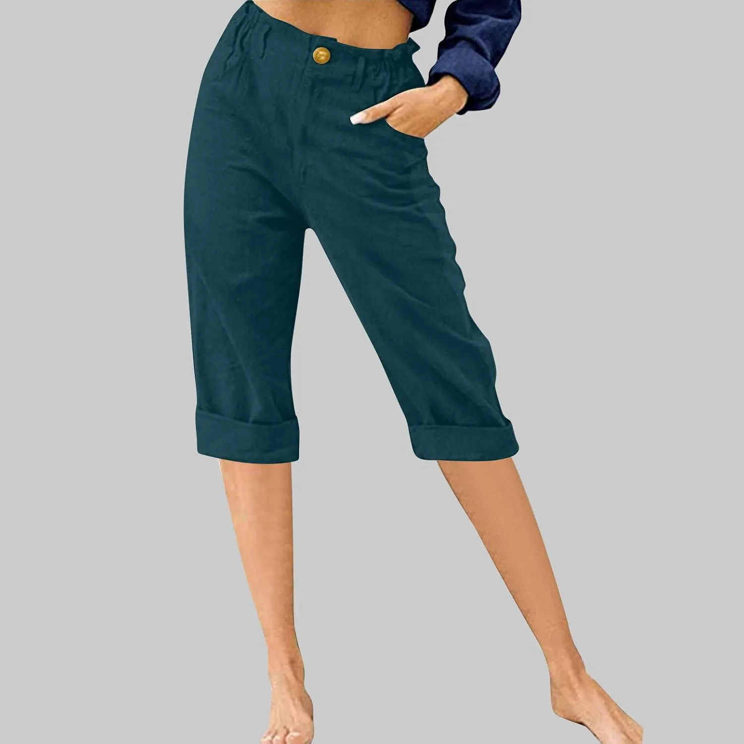 Womens Wide Leg Capri Pants Solid Color Straight Leg Lounge Trousers Botton Elastic Loose Pants Pockets Slim Fit Pants