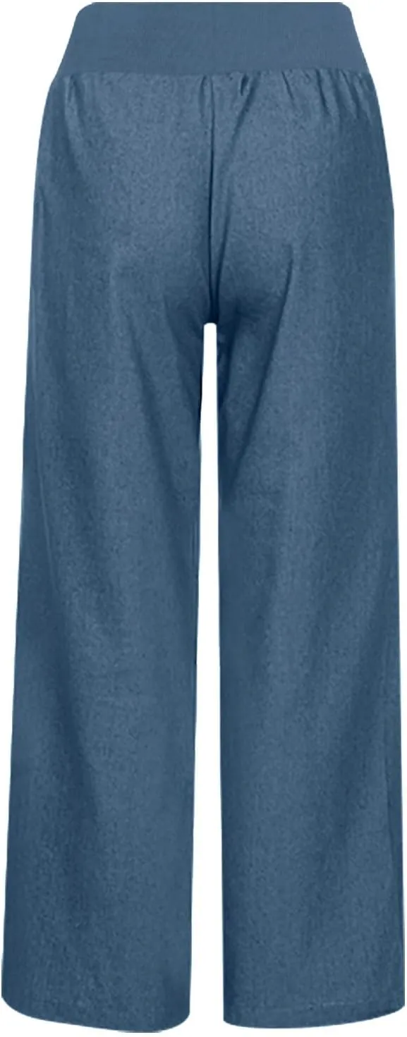 Womens Wide Leg Faux Denim Jeans Stretchy Pull On Baggy High Waisted Trendy Jeans Straight Casual Pants