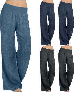 Womens Wide Leg Faux Denim Jeans Stretchy Pull On Baggy High Waisted Trendy Jeans Straight Casual Pants