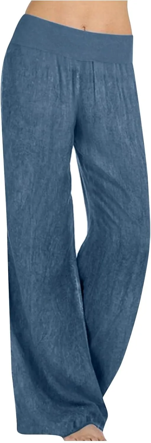 Womens Wide Leg Faux Denim Jeans Stretchy Pull On Baggy High Waisted Trendy Jeans Straight Casual Pants