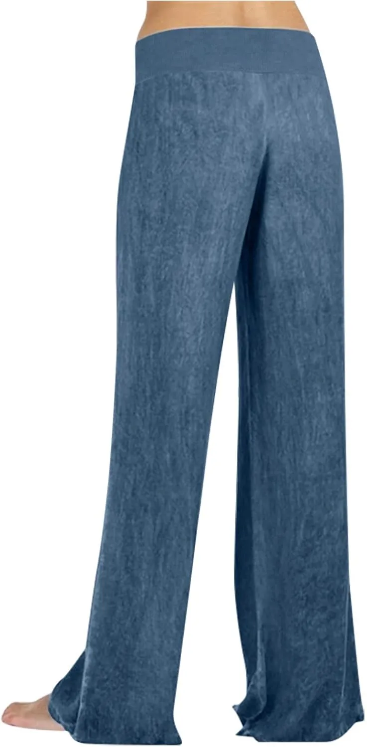 Womens Wide Leg Faux Denim Jeans Stretchy Pull On Baggy High Waisted Trendy Jeans Straight Casual Pants