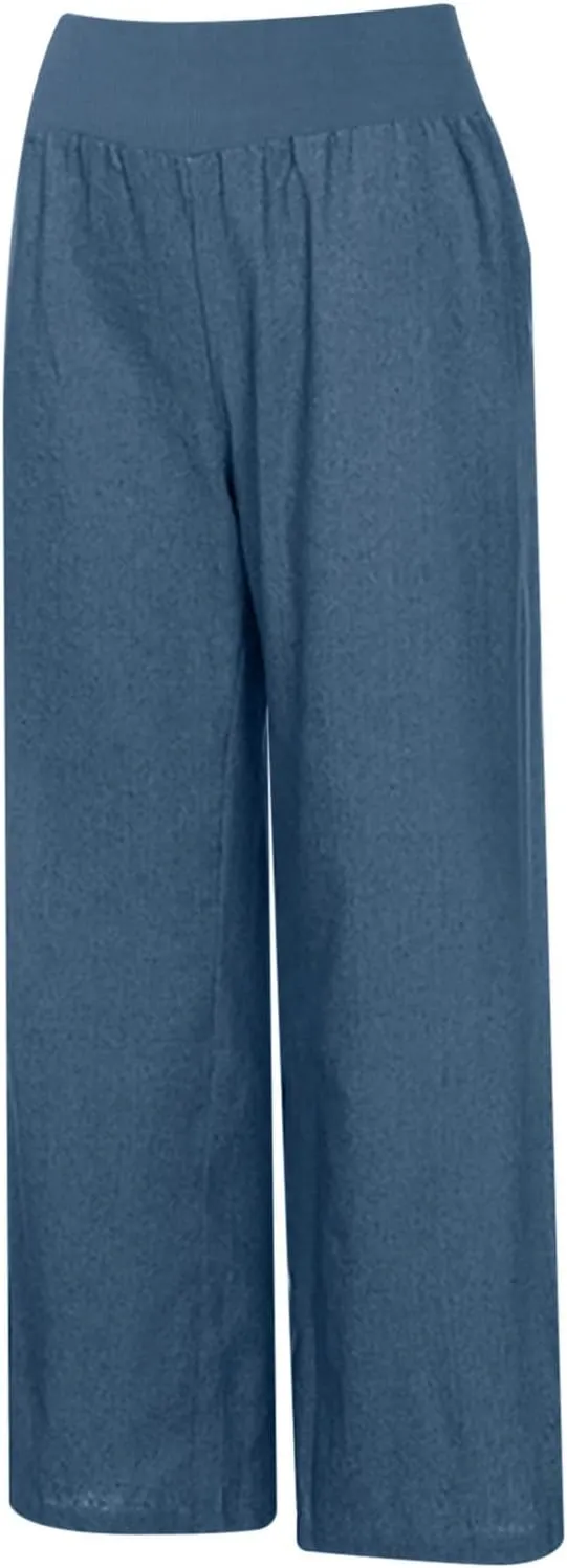 Womens Wide Leg Faux Denim Jeans Stretchy Pull On Baggy High Waisted Trendy Jeans Straight Casual Pants
