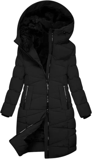 Womens Winter Long Coats Trendy Warm Puffer Jacket Sherpa Fleece Lined Down Coat Thicken Hooded Parka Padded Coats