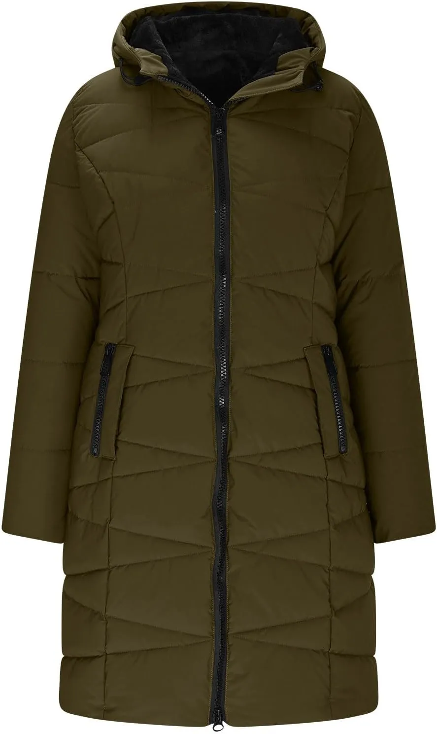 Womens Winter Long Coats Trendy Warm Puffer Jacket Sherpa Fleece Lined Down Coat Thicken Hooded Parka Padded Coats