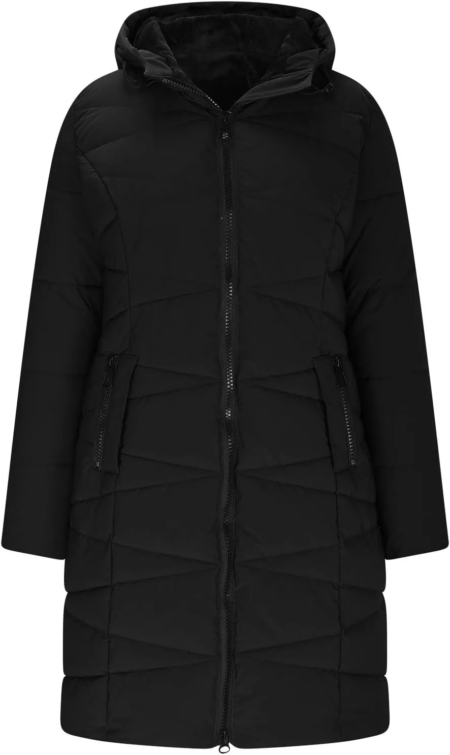 Womens Winter Long Coats Trendy Warm Puffer Jacket Sherpa Fleece Lined Down Coat Thicken Hooded Parka Padded Coats