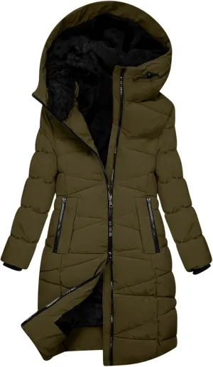 Womens Winter Long Coats Trendy Warm Puffer Jacket Sherpa Fleece Lined Down Coat Thicken Hooded Parka Padded Coats