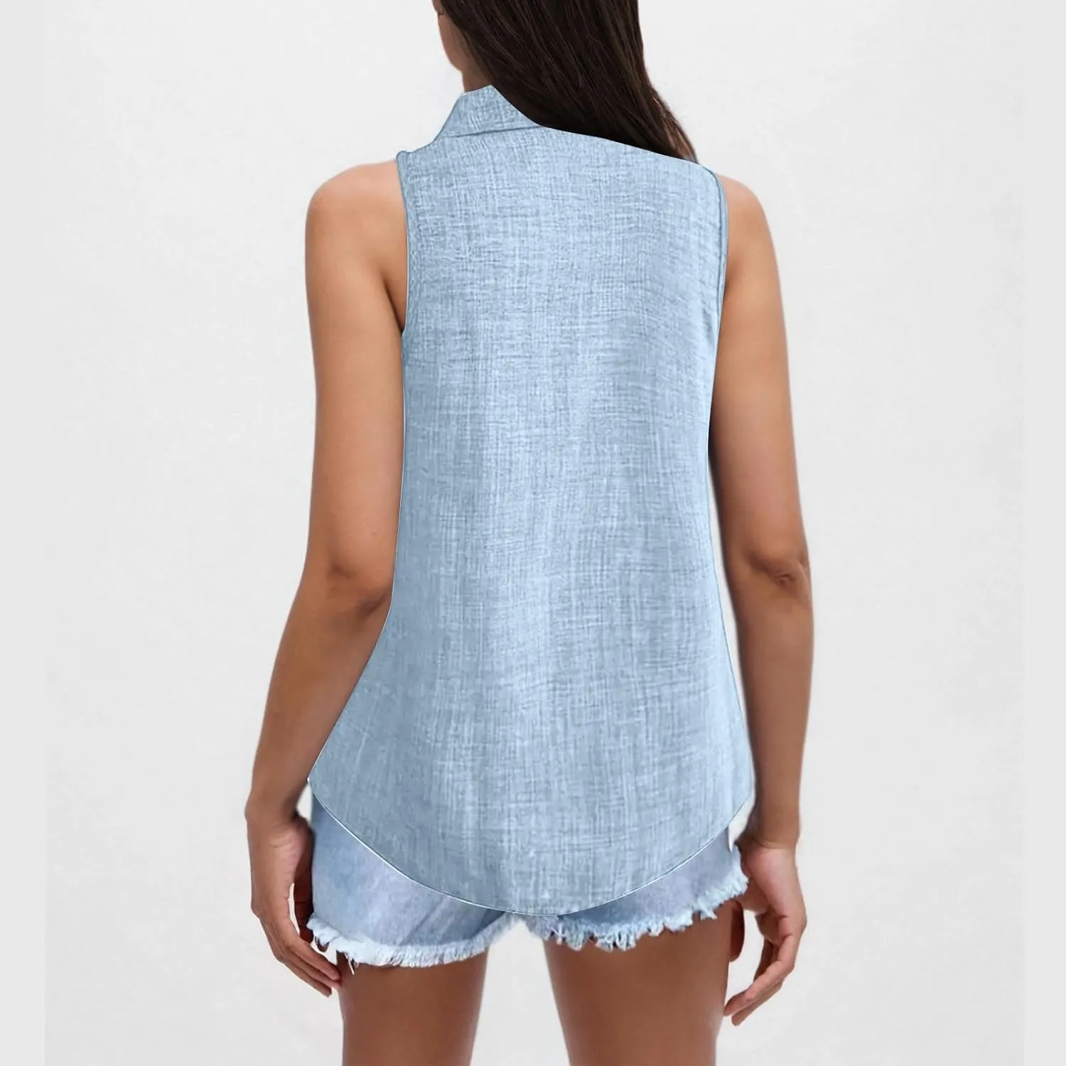 Women's Work Tops Button Down Linen Shirts Sleeveless Summer Blouses Business Casual Tshirts Trendy Tank Tops