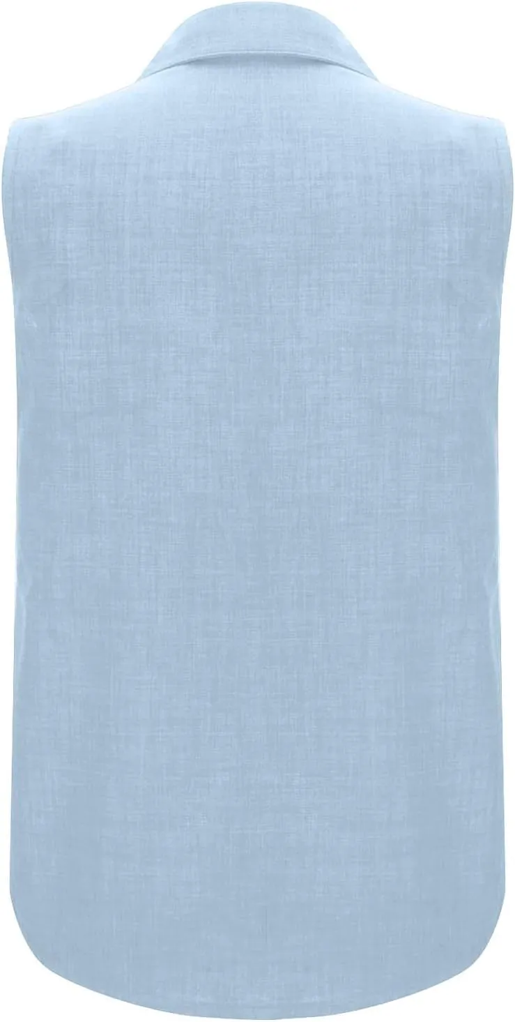 Women's Work Tops Button Down Linen Shirts Sleeveless Summer Blouses Business Casual Tshirts Trendy Tank Tops