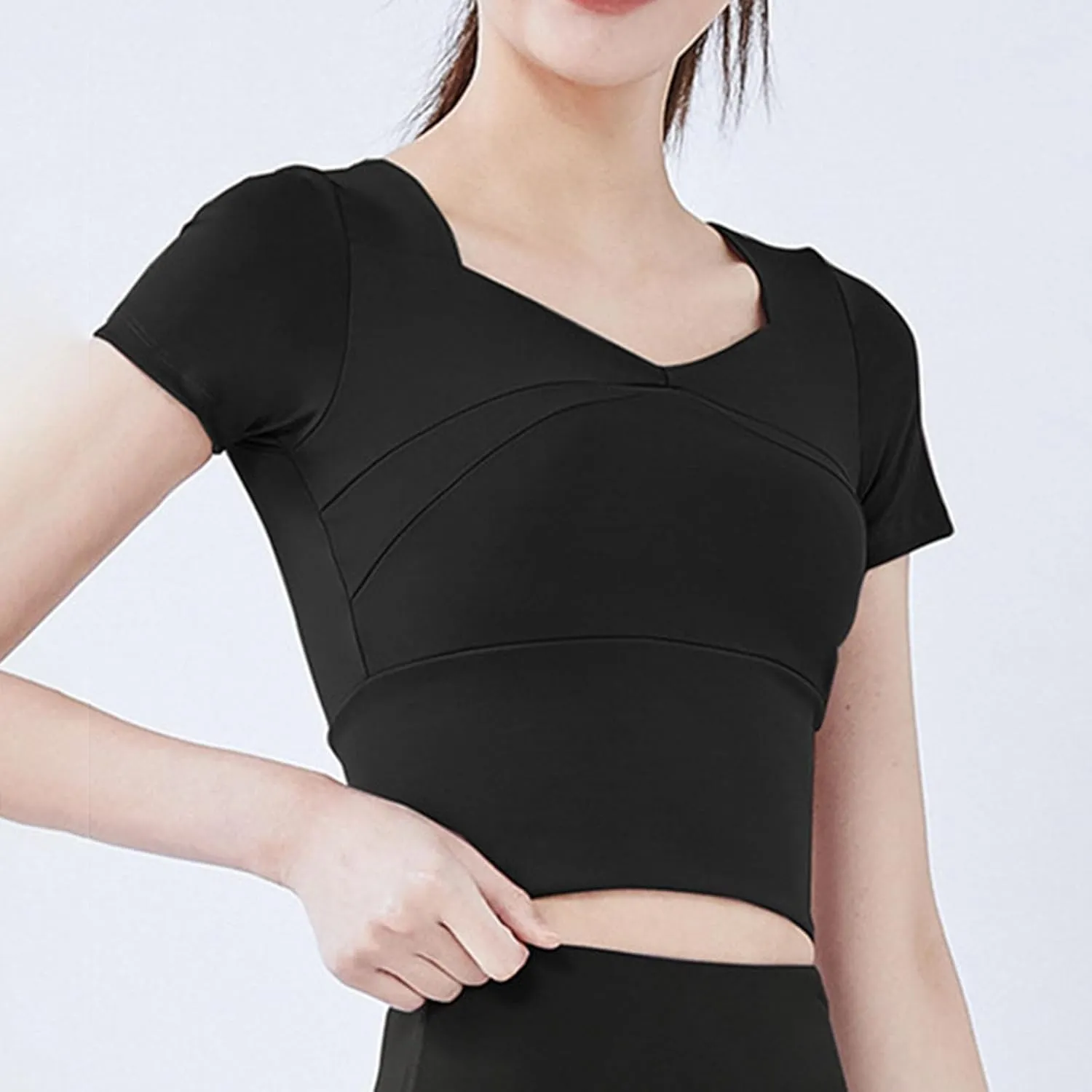 Womens Workout Tops with Built in Bra Summer Crop Short Sleeve Padded Yoga Shirts Quick Drying Fit Running Tshirts