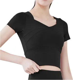 Womens Workout Tops with Built in Bra Summer Crop Short Sleeve Padded Yoga Shirts Quick Drying Fit Running Tshirts