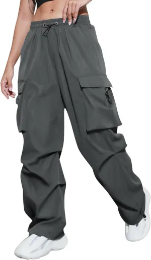 Women's Y2k Trousers Casual Loose Outdoor Cargo Pants Straight Leg Overalls Elastic High Waisted Baggy Jogger Workout Pants