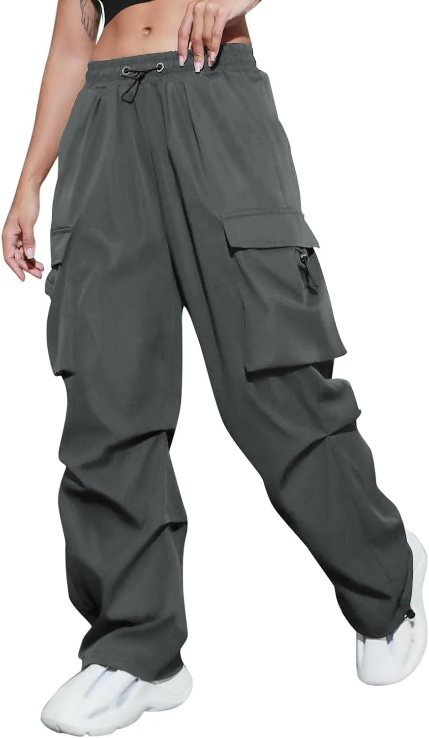 Women's Y2k Trousers Casual Loose Outdoor Cargo Pants Straight Leg Overalls Elastic High Waisted Baggy Jogger Workout Pants