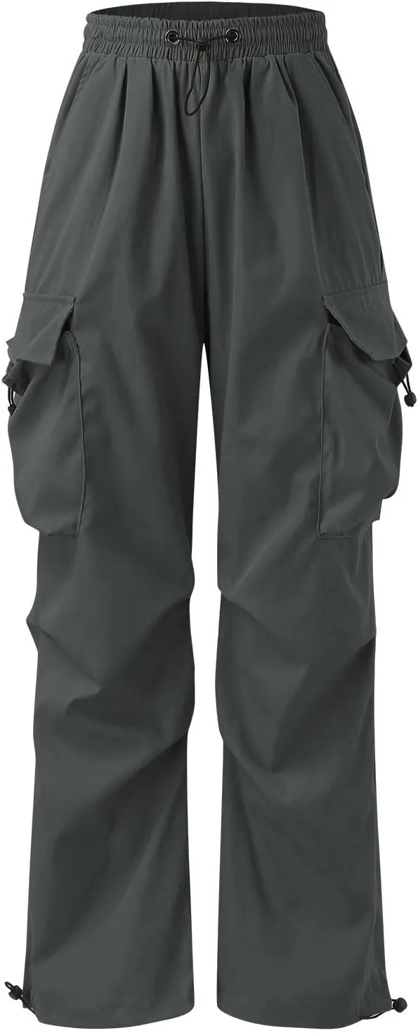 Women's Y2k Trousers Casual Loose Outdoor Cargo Pants Straight Leg Overalls Elastic High Waisted Baggy Jogger Workout Pants