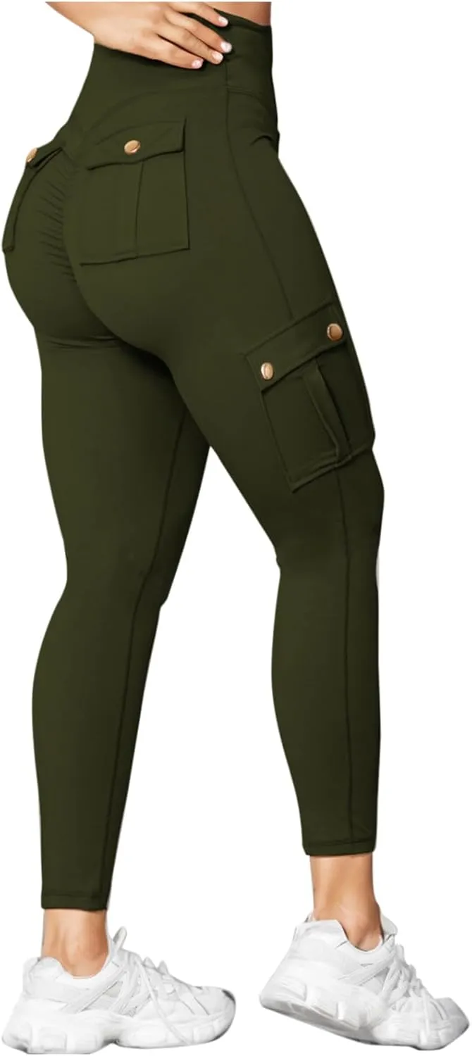 Womens Yoga Pants with Pockets High Waist Long Flare Leggings Classic Fit Jeans Multi Pockets Cargo Pants