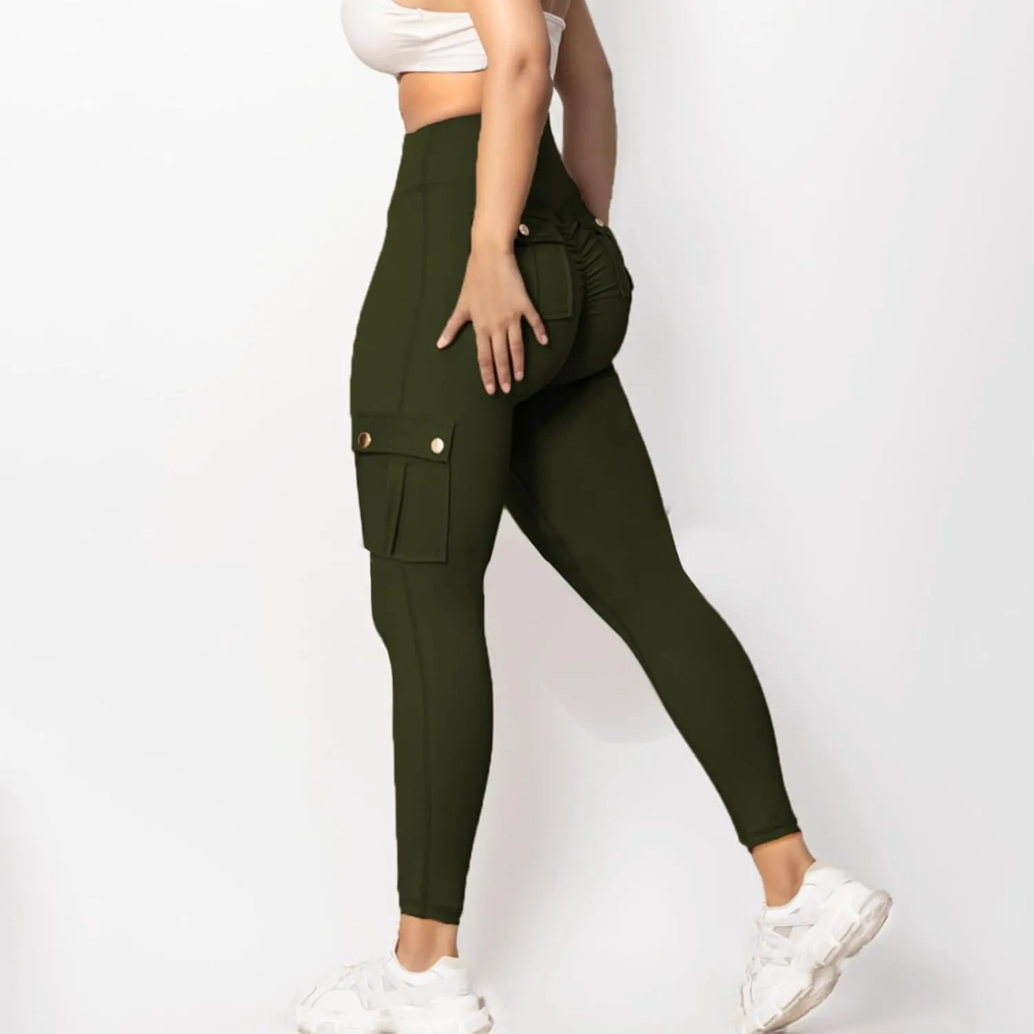 Womens Yoga Pants with Pockets High Waist Long Flare Leggings Classic Fit Jeans Multi Pockets Cargo Pants